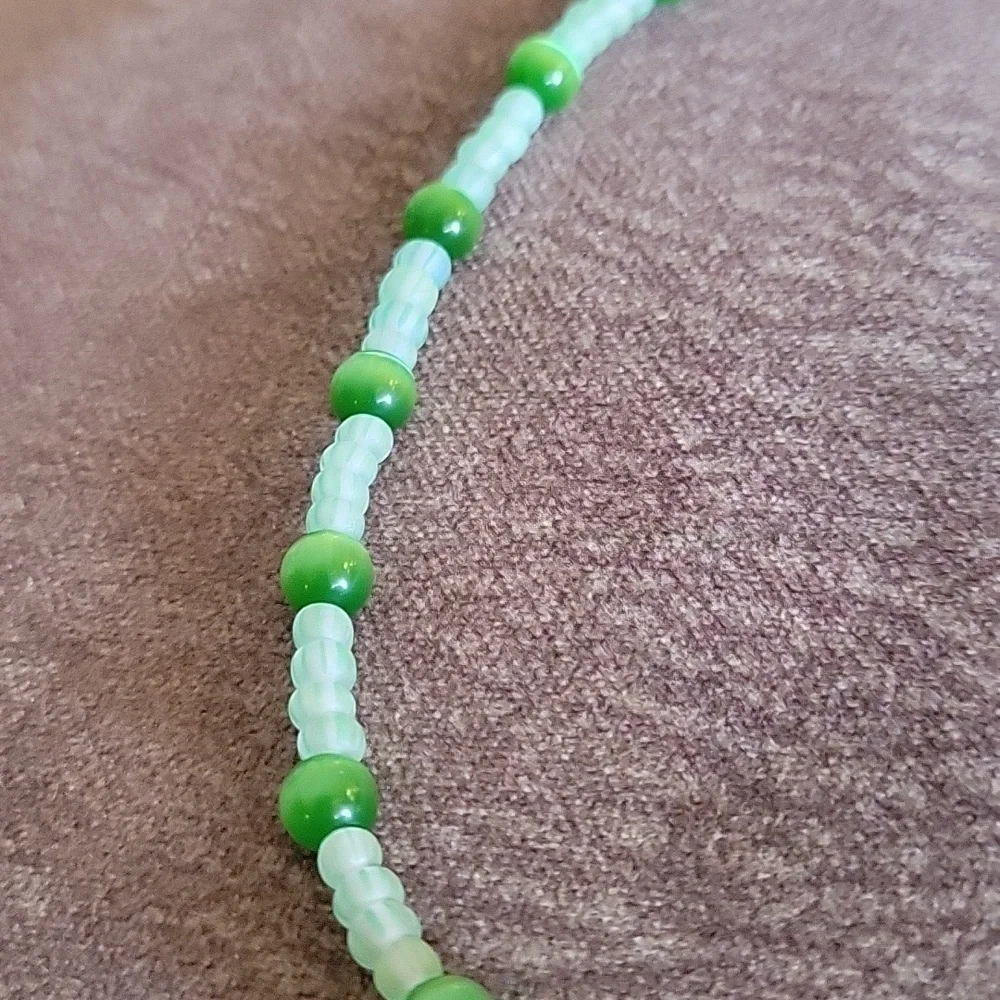 3/$30 HANDMADE Lime Fiber Optic Beaded Turtle Fetish Mermaidcore Necklace - Picture 5 of 8